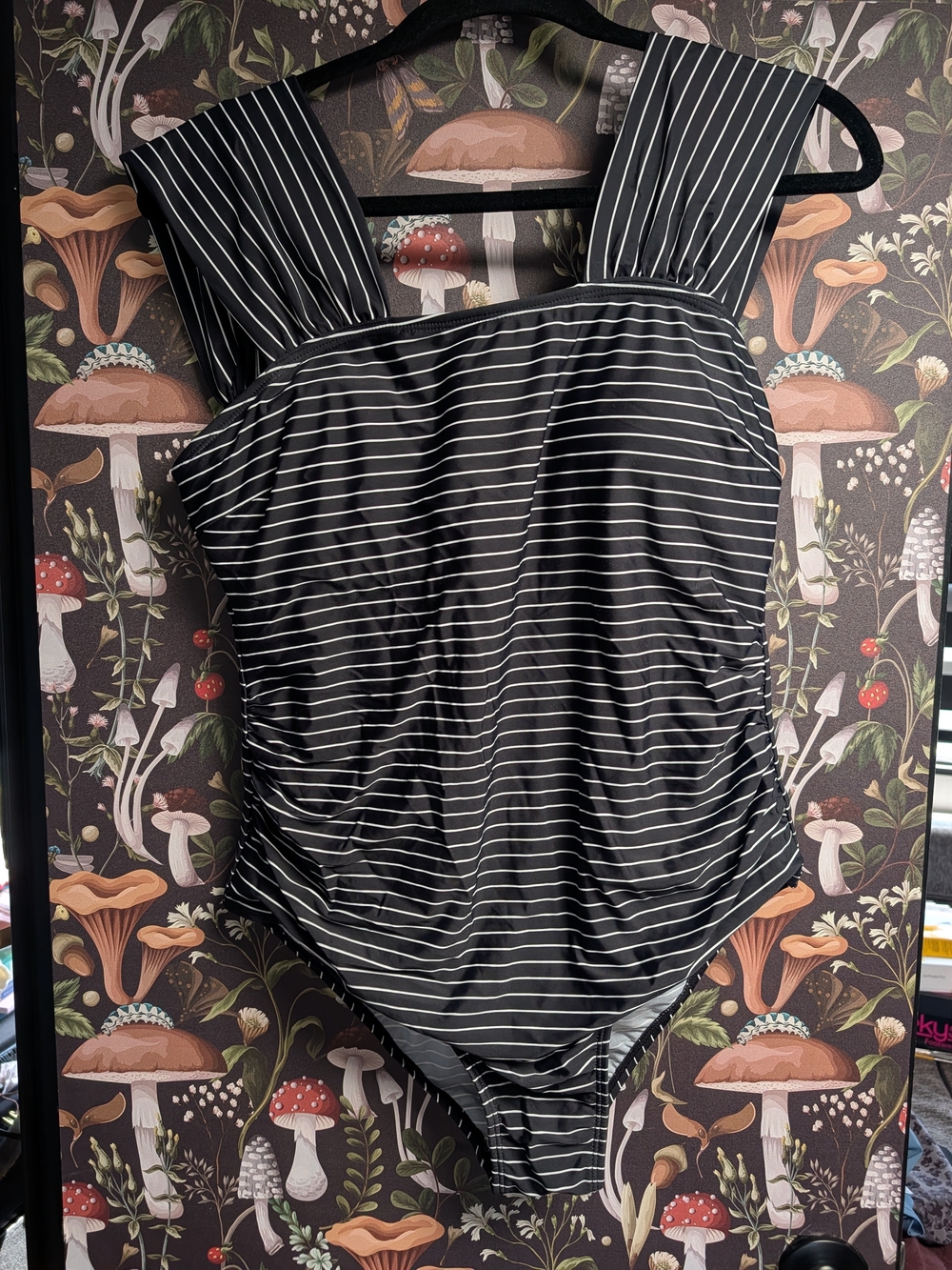 Womens Black & White Striped One-Piece Swimsuit